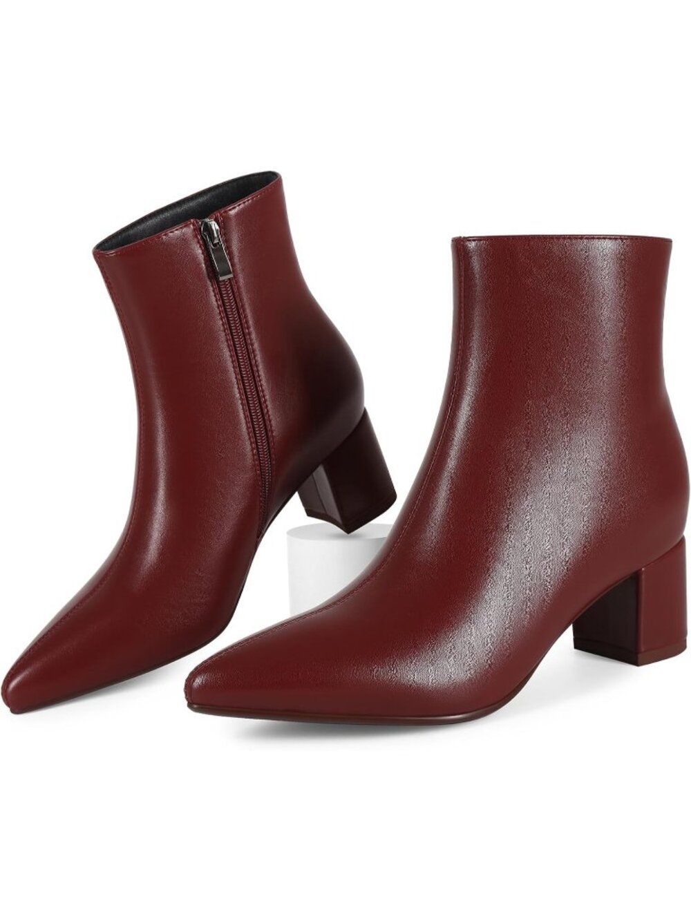 Women's Red Comfortable Pointed Toe Ankle Boot Chunky Block Low Heel Boots